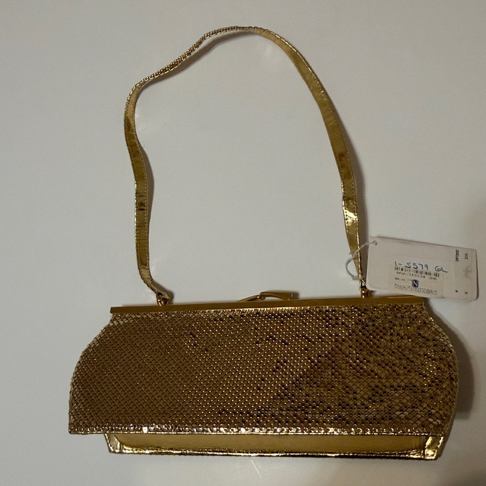 Whiting & Davis vintage gold metalic mesh baguette bag, NWT (deadstock) - Picture 8 of 17